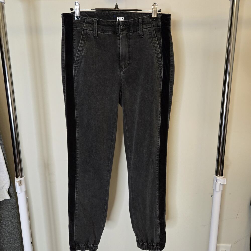 Paige Mayslie Women's Black Tuxedo Velvet Stripe Stretch Jogger Jeans Size 26